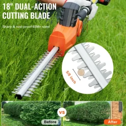 VEVOR 20V Cordless Hedge Trimmer, 18 inch Double-edged Steel Blade, Pole Hedge Trimmer Kit 20V Battery, Fast Charger Included, 74"-94" Telescoping Design for High Branches