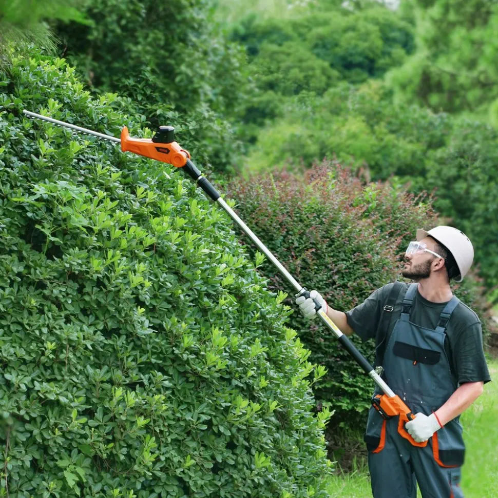VEVOR 20V Cordless Hedge Trimmer, 18 inch Double-edged Steel Blade, Pole Hedge Trimmer Kit 20V Battery, Fast Charger Included, 74"-94" Telescoping Design for High Branches