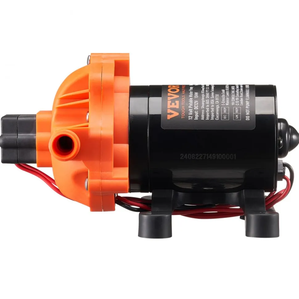 VEVOR 12V Diaphragm Pump, 3.5 GPM (13.25 L/min), 3-Chamber 12 Volt DC Water Pump with Automatic Pressure Switch 40-100 PSI Adjustable, 50 PSI, 1/2'' MNPT Port, for RV Yacht Food Truck Camper Marine