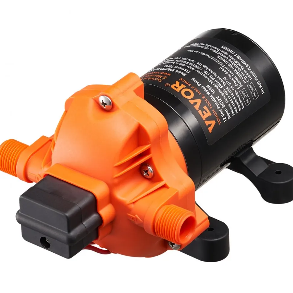 VEVOR 12V Diaphragm Pump, 3.5 GPM (13.25 L/min), 3-Chamber 12 Volt DC Water Pump with Automatic Pressure Switch 40-100 PSI Adjustable, 50 PSI, 1/2'' MNPT Port, for RV Yacht Food Truck Camper Marine