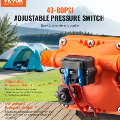 VEVOR 12V Diaphragm Pump, 3 GPM (11.36 L/min), 4-Chamber 12 Volt DC Water Pump with Automatic Pressure Switch 40-100 PSI Adjustable, 55 PSI, 1/2'' MNPT Port, for RV Yacht Food Truck Camper Marine