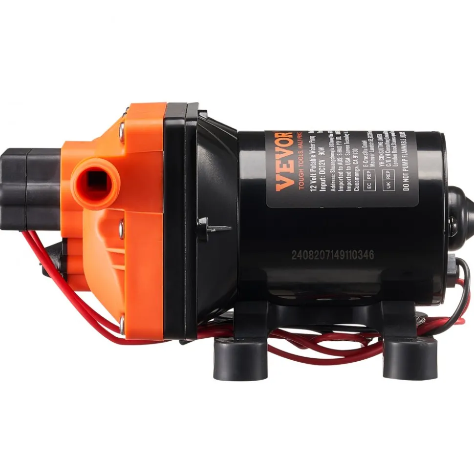 VEVOR 12V Diaphragm Pump, 3 GPM (11.36 L/min), 4-Chamber 12 Volt DC Water Pump with Automatic Pressure Switch 40-100 PSI Adjustable, 55 PSI, 1/2'' MNPT Port, for RV Yacht Food Truck Camper Marine