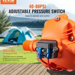 VEVOR 12V Diaphragm Pump, 1.8 GPM (6.81 L/min), 3-Chamber 12 Volt DC Water Pump with Automatic Pressure Switch 40-100 PSI Adjustable, 60 PSI, 1/2'' MNPT Port, for RV Yacht Food Truck Camper Marine