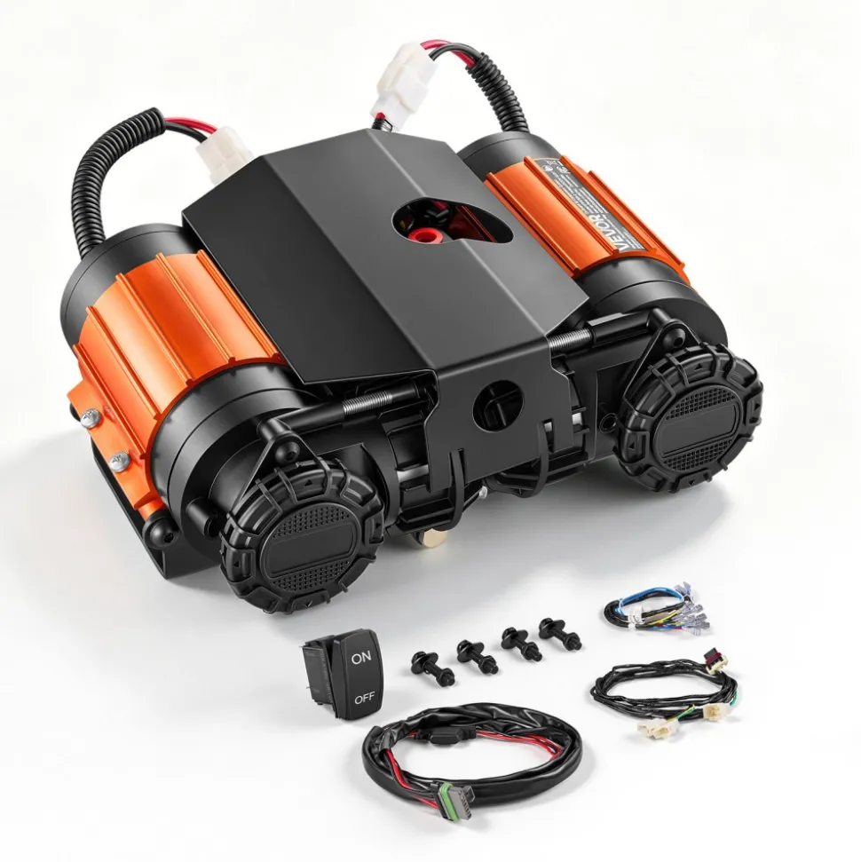 VEVOR 12V Dual-Cylinder Air Compressor 1HP 4.73 SCFM Portable Tire Inflator, Max 150PSI Heavy Duty Offroad Air Pump with Differential Lock Harness for Pickup Trucks SUVs Off-Road Vehicles