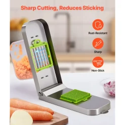 VEVOR Vegetable Chopper, Food Veggie Cutter with 3 Stainless Steel Blades, Onion Slicer with Container, Salad Potato Dicer Kitchen Gadgets & Essentials Home Appliances Tools for Easy DIY, Silver