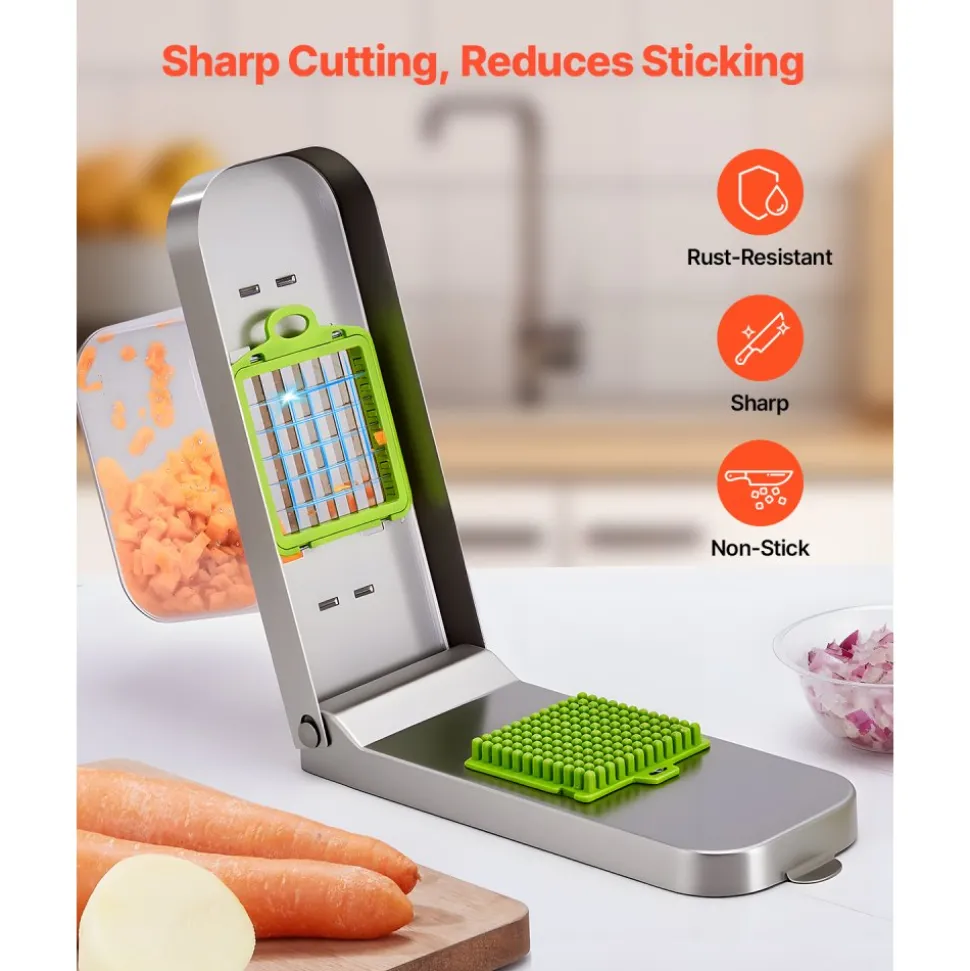 VEVOR Vegetable Chopper, Food Veggie Cutter with 3 Stainless Steel Blades, Onion Slicer with Container, Salad Potato Dicer Kitchen Gadgets & Essentials Home Appliances Tools for Easy DIY, Silver
