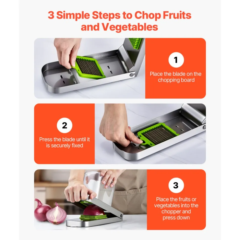 VEVOR Vegetable Chopper, Food Veggie Cutter with 3 Stainless Steel Blades, Onion Slicer with Container, Salad Potato Dicer Kitchen Gadgets & Essentials Home Appliances Tools for Easy DIY, Silver
