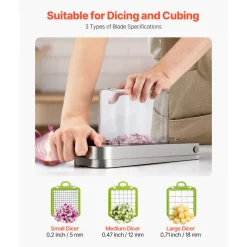 VEVOR Vegetable Chopper, Food Veggie Cutter with 3 Stainless Steel Blades, Onion Slicer with Container, Salad Potato Dicer Kitchen Gadgets & Essentials Home Appliances Tools for Easy DIY, Silver