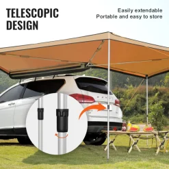 VEVOR Vehicle Awning 270 Degree, 8.2' Height Retractable Car Side Awning, PU3000mm UV50+ Car Awning with Waterproof Storage Bag, Suitable for Truck, SUV, Van, Campers