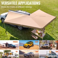 VEVOR Vehicle Awning 270 Degree, 8.2' Height Retractable Car Side Awning, PU3000mm UV50+ Car Awning with Waterproof Storage Bag, Suitable for Truck, SUV, Van, Campers