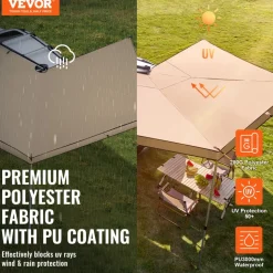 VEVOR Vehicle Awning 270 Degree, 8.2' Height Retractable Car Side Awning, PU3000mm UV50+ Car Awning with Waterproof Storage Bag, Suitable for Truck, SUV, Van, Campers