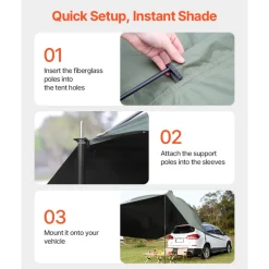 VEVOR Vehicle Awning, Large 10' x 7' Shade Coverage Car Side Awning, PU2000mm UV50+ Car Awning with Extended Side Canopies and Portable Storage Bag, Suitable for Truck, SUV, Van, Campers