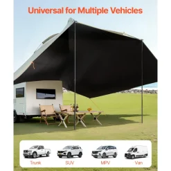 VEVOR Vehicle Awning, Large 10' x 7' Shade Coverage Car Side Awning, PU2000mm UV50+ Car Awning with Extended Side Canopies and Portable Storage Bag, Suitable for Truck, SUV, Van, Campers