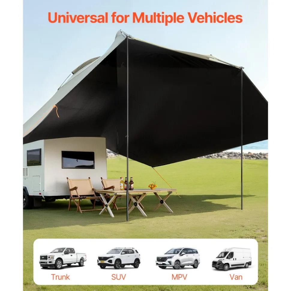 VEVOR Vehicle Awning, Large 10' x 7' Shade Coverage Car Side Awning, PU2000mm UV50+ Car Awning with Extended Side Canopies and Portable Storage Bag, Suitable for Truck, SUV, Van, Campers