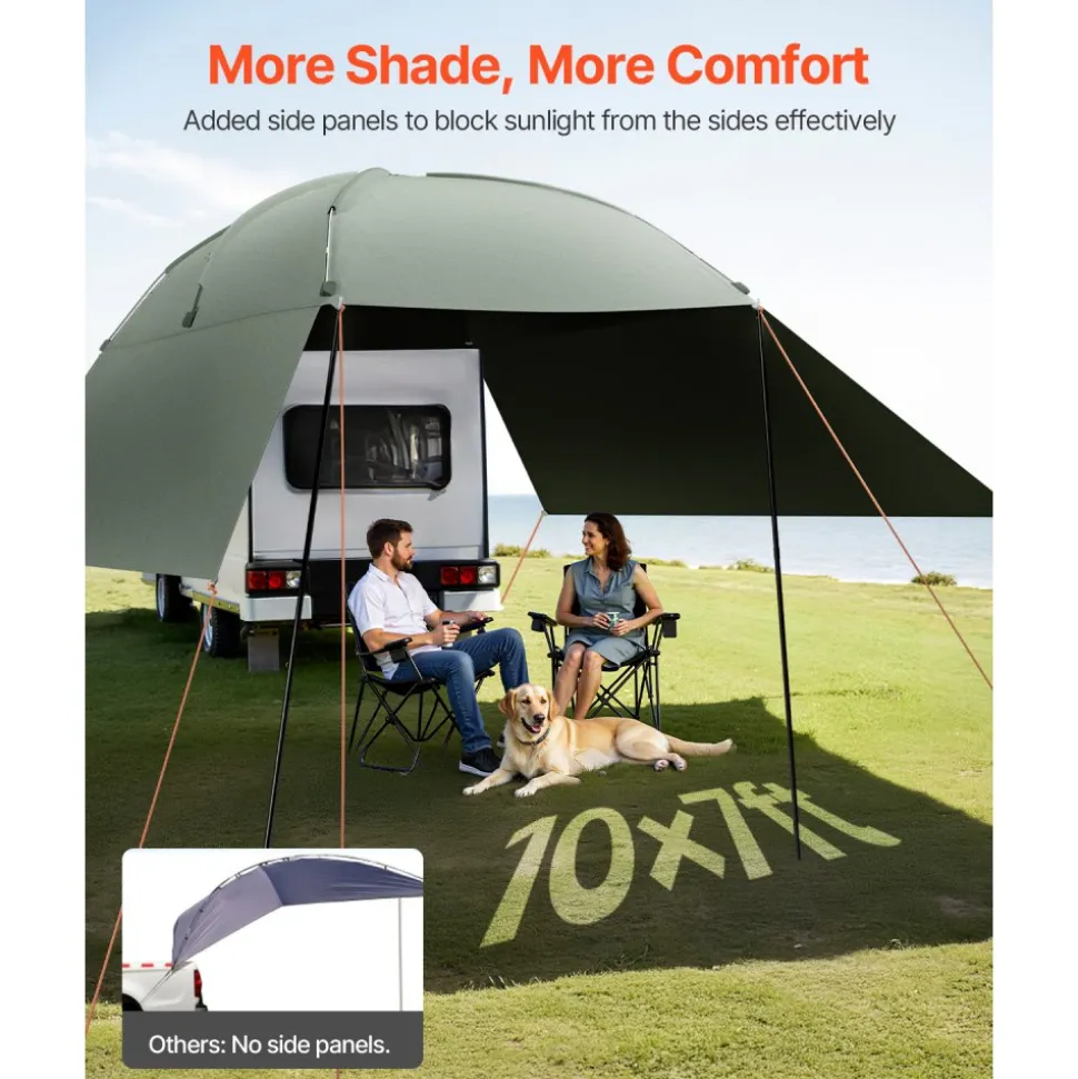 VEVOR Vehicle Awning, Large 10' x 7' Shade Coverage Car Side Awning, PU2000mm UV50+ Car Awning with Extended Side Canopies and Portable Storage Bag, Suitable for Truck, SUV, Van, Campers