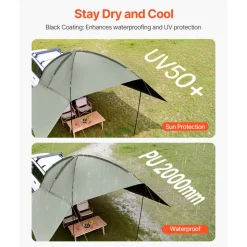 VEVOR Vehicle Awning, Large 10' x 7' Shade Coverage Car Side Awning, PU2000mm UV50+ Car Awning with Extended Side Canopies and Portable Storage Bag, Suitable for Truck, SUV, Van, Campers