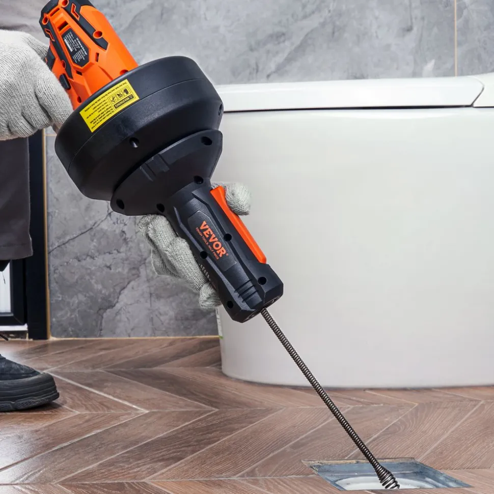 VEVOR 12V Electric Drain Auger, 25FT Cordless Plumbing Snake Auto Feed, Pipeline Snake Drain Clog Remover with Power Drill for 3/4"-2" Pipes, 2.0Ah Battery and Charger Included