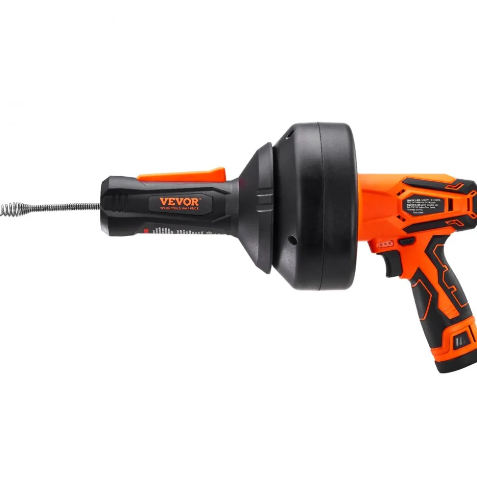 VEVOR 12V Electric Drain Auger, 25FT Cordless Plumbing Snake Auto Feed, Pipeline Snake Drain Clog Remover with Power Drill for 3/4"-2" Pipes, 2.0Ah Battery and Charger Included