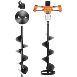 VEVOR 20V Electric Ice Auger, 8 inch Diameter, 2 in 1 Cordless Ice Fishing Augers and Earth Auger with Ices & Earth Drill Bit, Cold-Resistant Post Hole Digger, Turbo High-Speed Cutting System