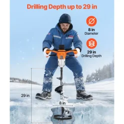 VEVOR 20V Electric Ice Auger, 8 inch Diameter, 2 in 1 Cordless Ice Fishing Augers and Earth Auger with Ices & Earth Drill Bit, Cold-Resistant Post Hole Digger, Turbo High-Speed Cutting System