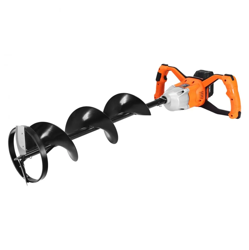 VEVOR 20V Electric Ice Auger, 8 inch Diameter, 2 in 1 Cordless Ice Fishing Augers and Earth Auger with Ices & Earth Drill Bit, Cold-Resistant Post Hole Digger, Turbo High-Speed Cutting System
