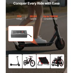 VEVOR 72V Electric Scooter Battery, 20Ah, Ebike Lithium Battery Pack with 50A BMS, Charger, T-Plug Expansion Cable, 500+ Cycles, Compatible with 7200W Motors, for Electric Bikes Bicycles, Scooters