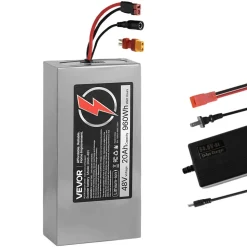 VEVOR 24V Electric Scooter Battery, 8Ah, Ebike Lithium Battery Pack with 30A BMS, Charger, T-Plug Expansion Cable, 500+ Cycles, Compatible with 1920W Motors, for Electric Bikes Bicycles, Scooters