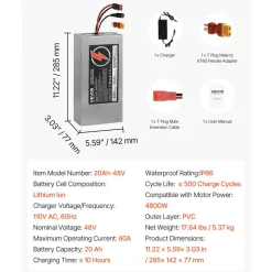 VEVOR 24V Electric Scooter Battery, 8Ah, Ebike Lithium Battery Pack with 30A BMS, Charger, T-Plug Expansion Cable, 500+ Cycles, Compatible with 1920W Motors, for Electric Bikes Bicycles, Scooters
