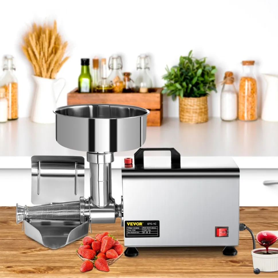 VEVOR 110V Electric Tomato Strainer 370W Commercial Grade Tomato Milling Machine Stainless Steel Tomato Press and Strainer 90-160 Kg/H Pure Copper Motor Food Strainer and Sauce Maker