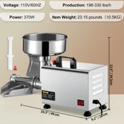VEVOR 110V Electric Tomato Strainer 370W Commercial Grade Tomato Milling Machine Stainless Steel Tomato Press and Strainer 90-160 Kg/H Pure Copper Motor Food Strainer and Sauce Maker