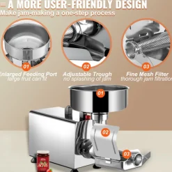 VEVOR 110V Electric Tomato Strainer 370W Commercial Grade Tomato Milling Machine Stainless Steel Tomato Press and Strainer 90-160 Kg/H Pure Copper Motor Food Strainer and Sauce Maker