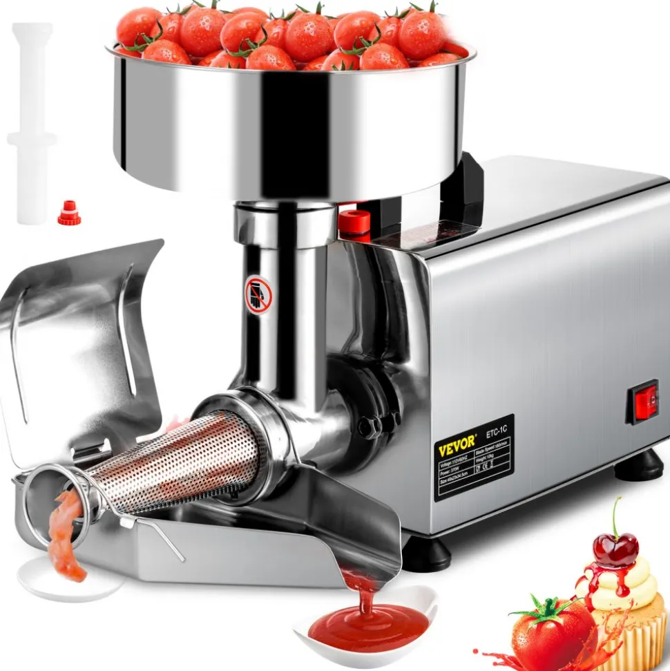 VEVOR 110V Electric Tomato Strainer 370W Commercial Grade Tomato Milling Machine Stainless Steel Tomato Press and Strainer 90-160 Kg/H Pure Copper Motor Food Strainer and Sauce Maker