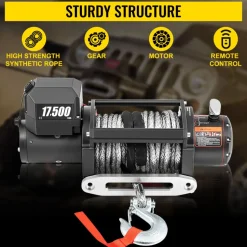 VEVOR 12V Electric Winch 17500 lbs Synthetic Rope 9.5 mm x 26 m Wireless ATV Winch