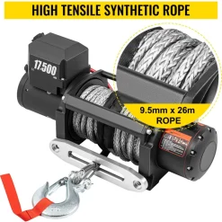 VEVOR 12V Electric Winch 17500 lbs Synthetic Rope 9.5 mm x 26 m Wireless ATV Winch