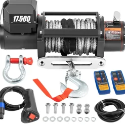 VEVOR 12V Electric Winch 17500 lbs Synthetic Rope 9.5 mm x 26 m Wireless ATV Winch