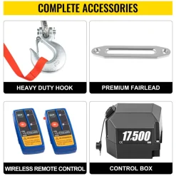 VEVOR 12V Electric Winch 17500 lbs Synthetic Rope 9.5 mm x 26 m Wireless ATV Winch