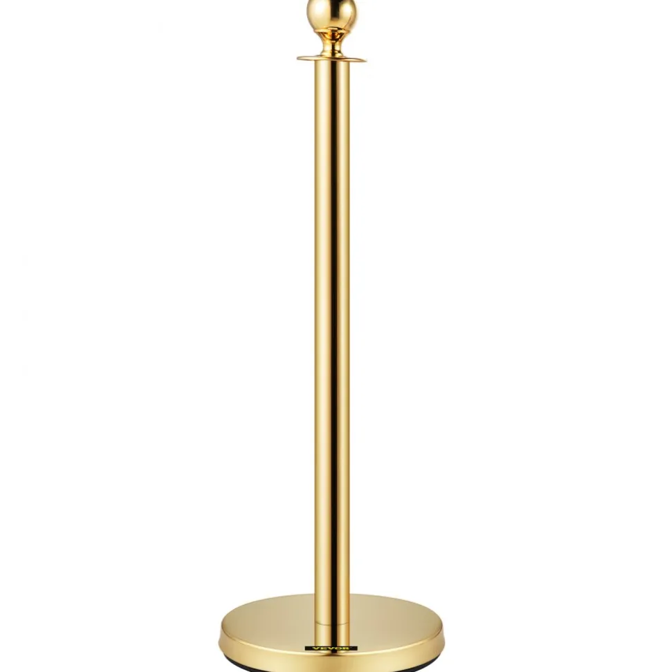 VEVOR Velvet Ropes and Posts, 5 ft/1.5 m Red Rope, Stainless Steel Gold Stanchion with Ball Top, Red Crowd Control Barrier Used for Theaters, Party, Wedding, Exhibition, Ticket Offices 4 packSets