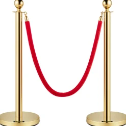 VEVOR Velvet Ropes and Posts, 5 ft/1.5 m Red Rope, Stainless Steel Gold Stanchion with Ball Top, Red Crowd Control Barrier Used for Theaters, Party, Wedding, Exhibition, Ticket Offices 4 packSets