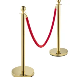 VEVOR Velvet Ropes and Posts, 5 ft/1.5 m Red Rope, Stainless Steel Gold Stanchion with Ball Top, Red Crowd Control Barrier Used for Theaters, Party, Wedding, Exhibition, Ticket Offices Pack Sets (6)