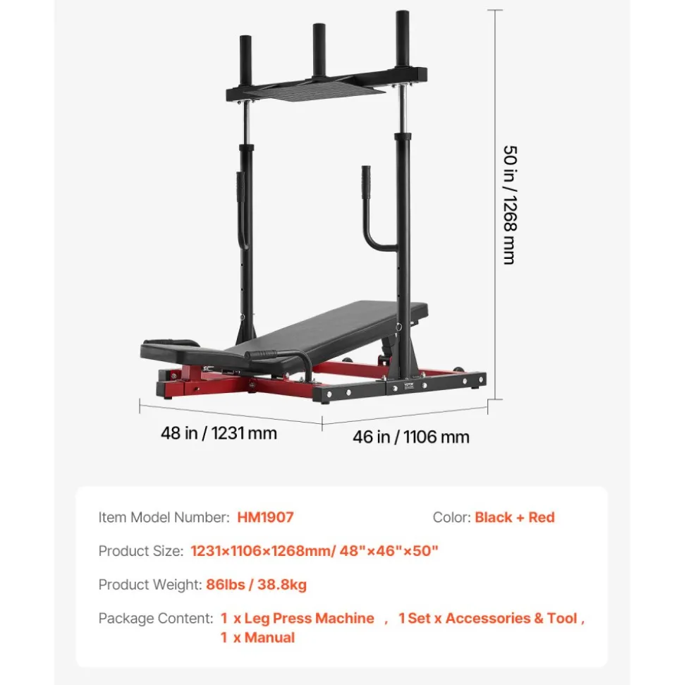 VEVOR Vertical Leg Press Machine, Lower Body Special Home Gym Machine, Carbon Steel Leg Press Exercise Training Equipment, Adjustable Leg Strength Workout for High-Intensity Presses, 550 lbs Capacity