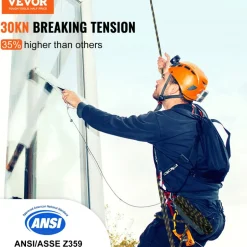 VEVOR Vertical Lifeline Assembly, 0.55'' x 100' Fall Protection Rope with 30 KN Breaking Tension, Polyester Roofing Rope with Steel Snap Hooks, Rope Grab, and Shock Absorber, ANSI Compliant