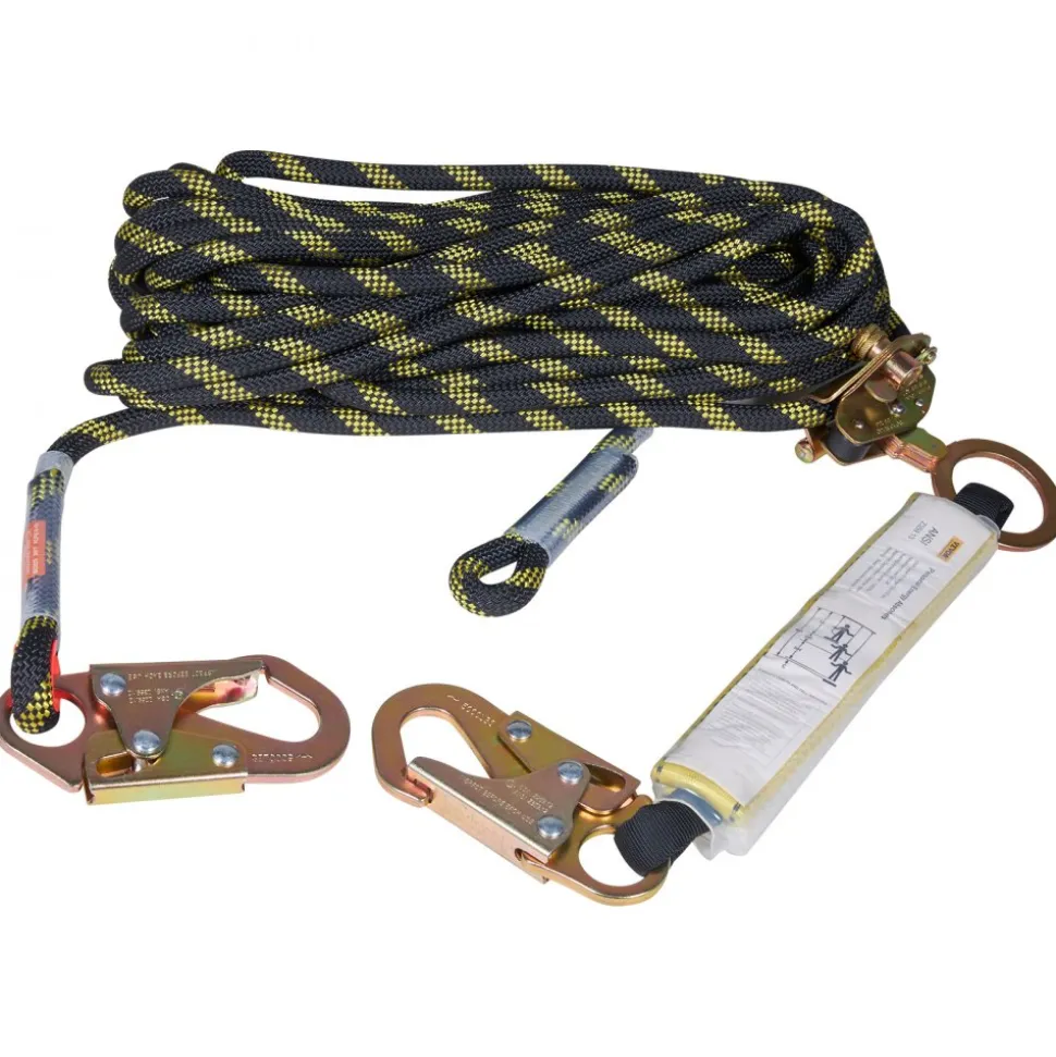 VEVOR Vertical Lifeline Assembly, 0.55'' x 100' Fall Protection Rope with 30 KN Breaking Tension, Polyester Roofing Rope with Steel Snap Hooks, Rope Grab, and Shock Absorber, ANSI Compliant