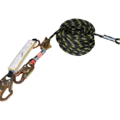 VEVOR Vertical Lifeline Assembly, 0.55'' x 100' Fall Protection Rope with 30 KN Breaking Tension, Polyester Roofing Rope with Steel Snap Hooks, Rope Grab, and Shock Absorber, ANSI Compliant