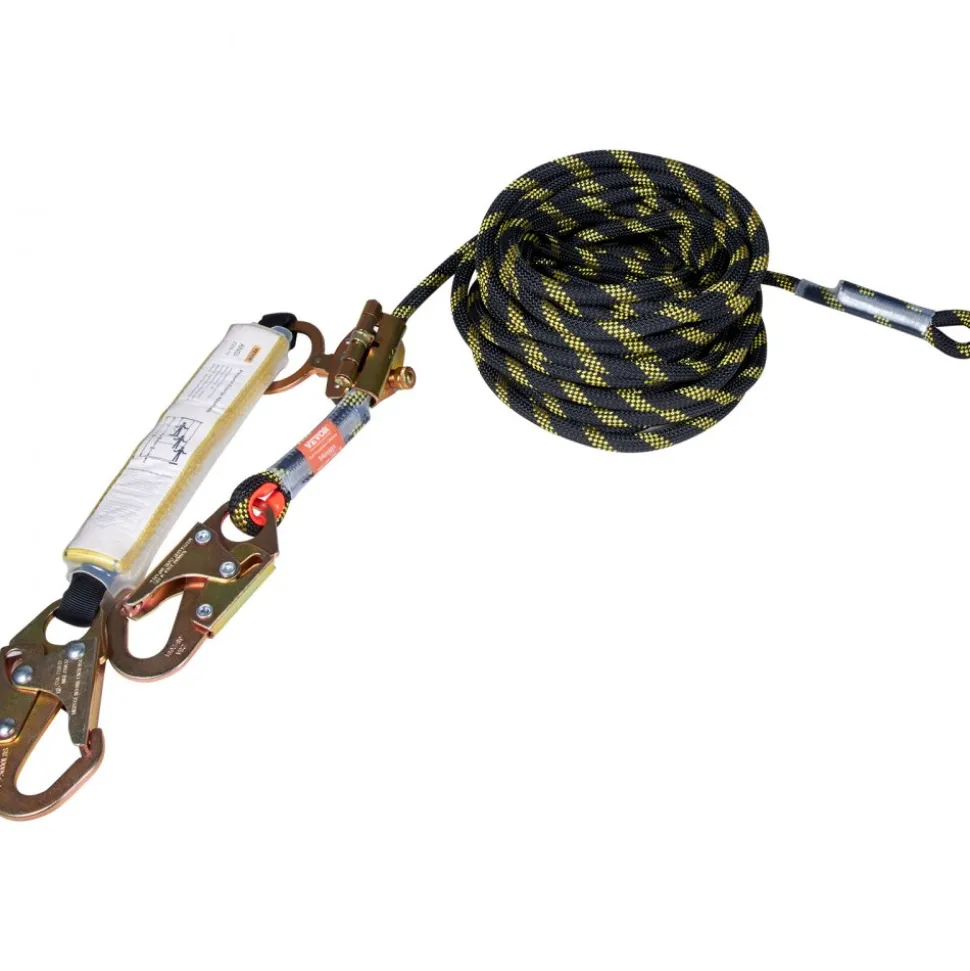 VEVOR Vertical Lifeline Assembly, 0.55'' x 100' Fall Protection Rope with 30 KN Breaking Tension, Polyester Roofing Rope with Steel Snap Hooks, Rope Grab, and Shock Absorber, ANSI Compliant