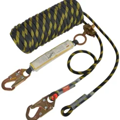 VEVOR Vertical Lifeline Assembly, 0.55'' x 100' Fall Protection Rope with 30 KN Breaking Tension, Polyester Roofing Rope with Steel Snap Hooks, Rope Grab, and Shock Absorber, ANSI Compliant