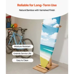 VEVOR Vertical Surfboard Stand, Wooden Surfboard Rack for Storage and Display, Adjustable & Freestanding Board Stand Organizer with Padding, for Wakeboards, Snowboards, Kiteboards, Shortboard, Skis