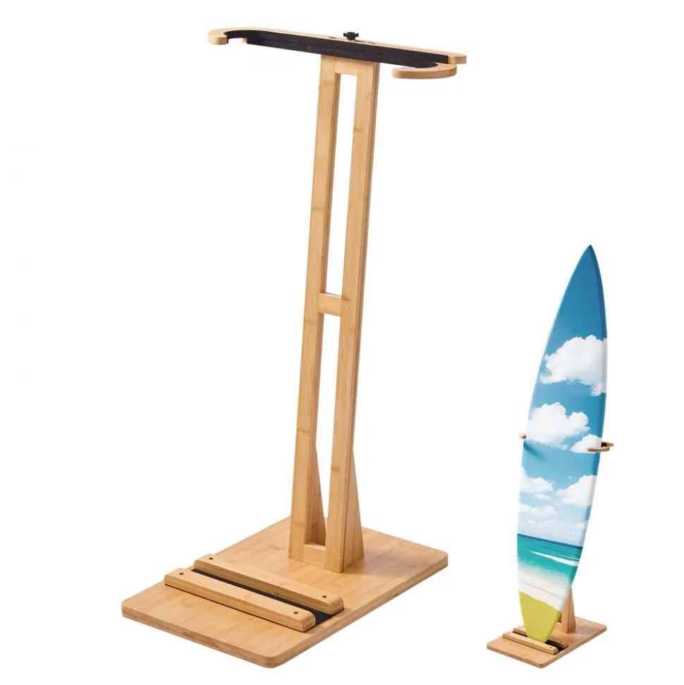 VEVOR Vertical Surfboard Stand, Wooden Surfboard Rack for Storage and Display, Adjustable & Freestanding Board Stand Organizer with Padding, for Wakeboards, Snowboards, Kiteboards, Shortboard, Skis
