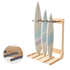 VEVOR Vertical Surfboard Stand, 4 Tiers Wooden Surfboard Rack for Storage and Display, Freestanding Board Stand Organizer, Surf Board Holder for Wakeboards, Snowboards, Kiteboards, Shortboard, Skis