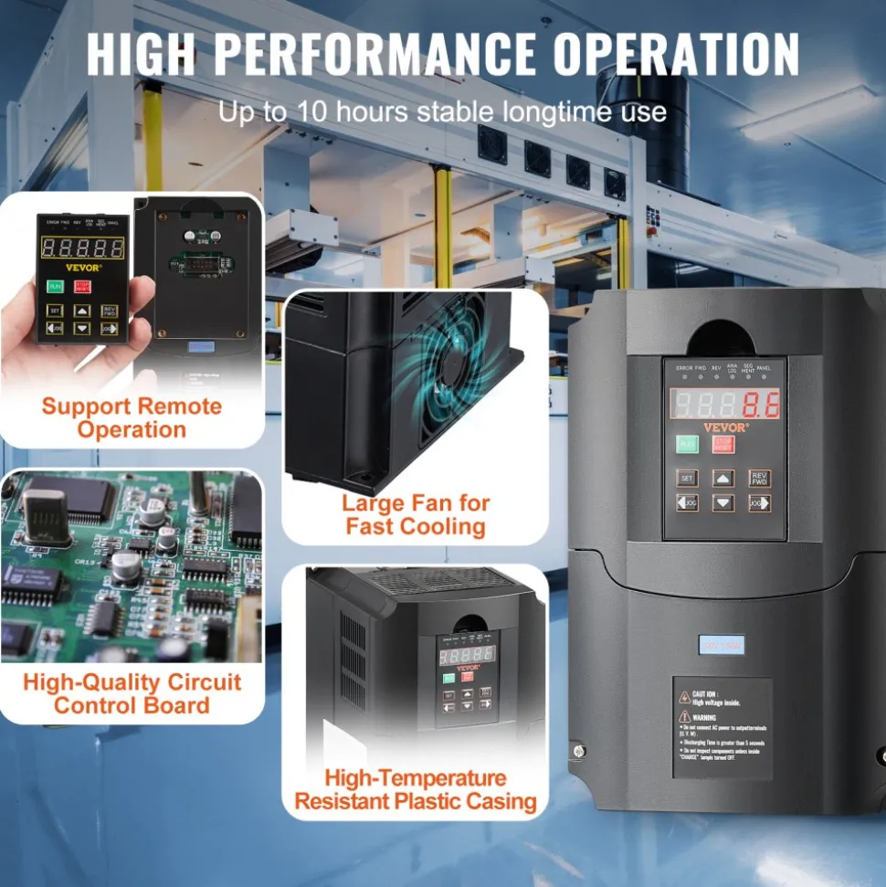 VEVOR VFD 10HP, 7.5KW, 35A, 1 or 3 Phase 220V Input to 3 Phase 220V Output Variable Frequency Drive, 40-60Hz Input, 0-400Hz Output VFD for Spindle Motor CNC Speed Control