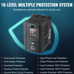 VEVOR VFD 10HP, 7.5KW, 35A, 1 or 3 Phase 220V Input to 3 Phase 220V Output Variable Frequency Drive, 40-60Hz Input, 0-400Hz Output VFD for Spindle Motor CNC Speed Control